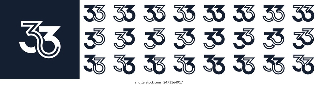 collection of creative number 33 logo designs. abstract thirty-three design vector illustration