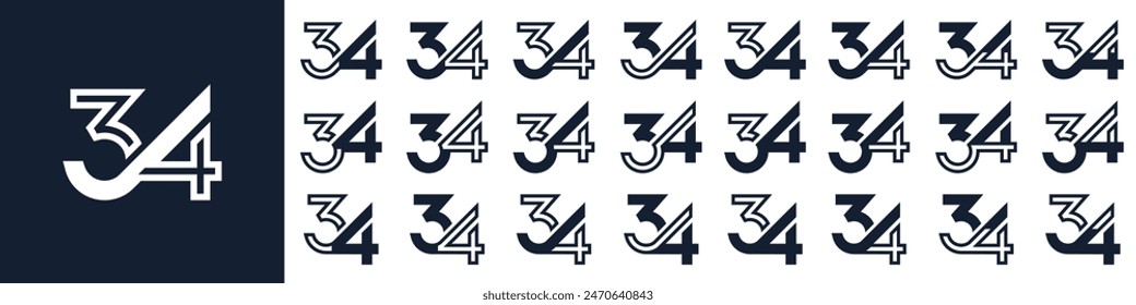 collection of creative number 34 logo designs. abstract thirty-four design vector illustration