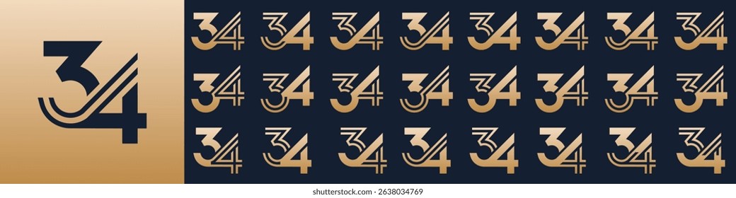 collection of creative number 34 logo designs. abstract thirty-four design vector illustration