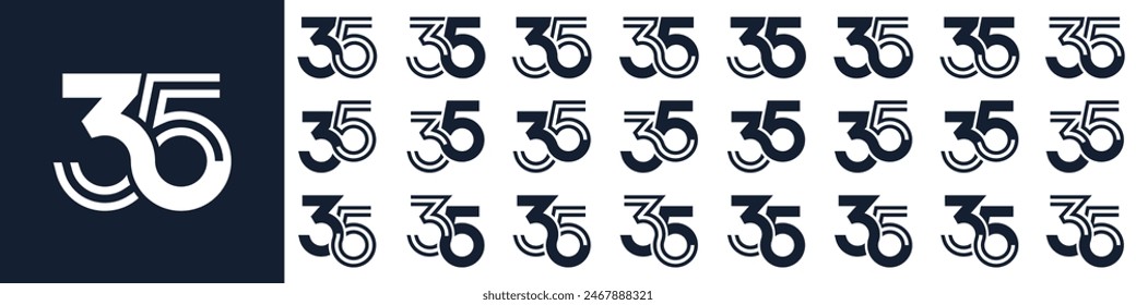 collection of creative number 35 logo designs. abstract thirty-five design vector illustration