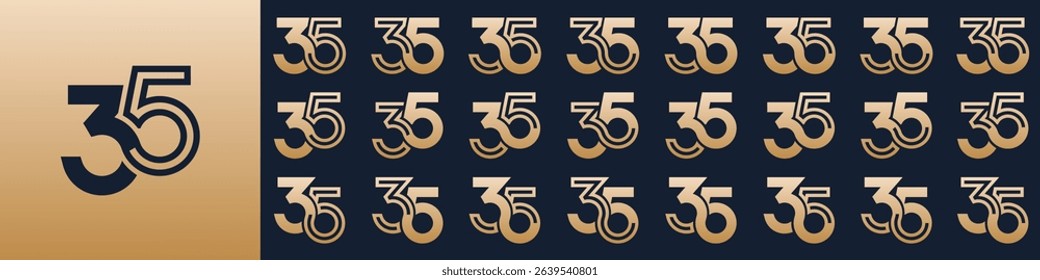 collection of creative number 35 logo designs. abstract thirty-five design vector illustration