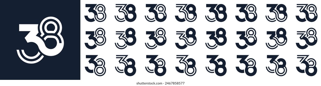 collection of creative number 38 logo designs. abstract thirty-eight design vector illustration