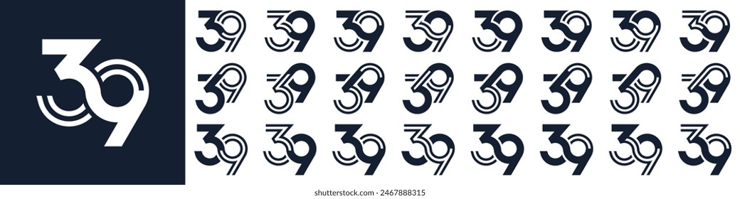 collection of creative number 39 logo designs. abstract thirty-nine design vector illustration