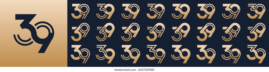 collection of creative number 39 logo designs. abstract thirty-nine design vector illustration