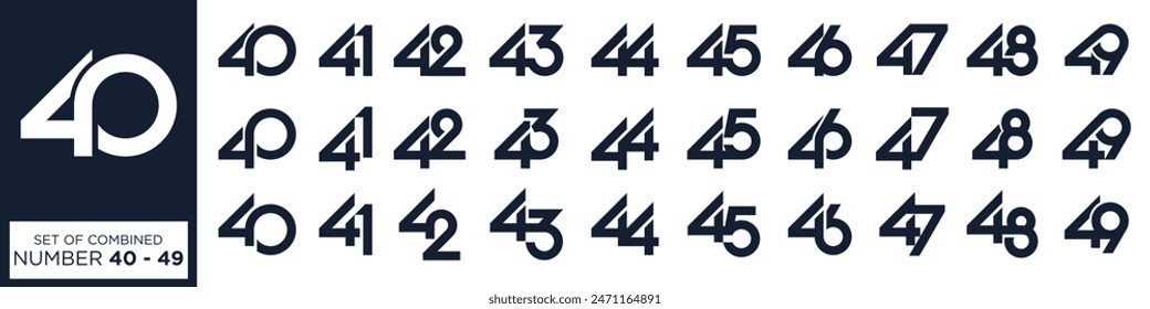 collection of creative number 40 to 49 logo designs. abstract number design vector illustration