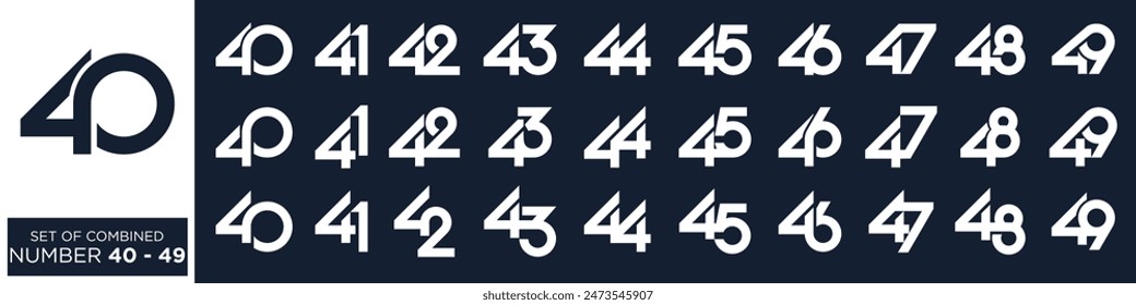 collection of creative number 40 to 49 logo designs. abstract number design vector illustration