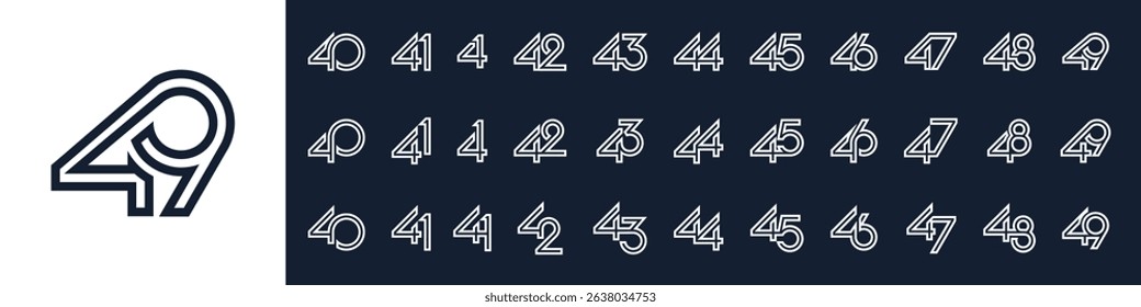 collection of creative number 40 to 49 logo designs. abstract design vector illustration