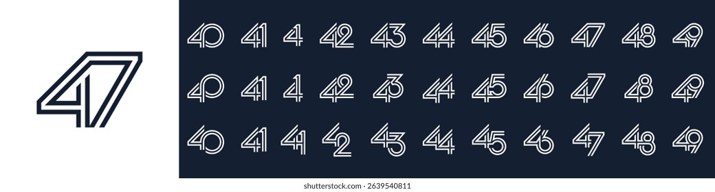 collection of creative number 40 to 49 logo designs. abstract design vector illustration