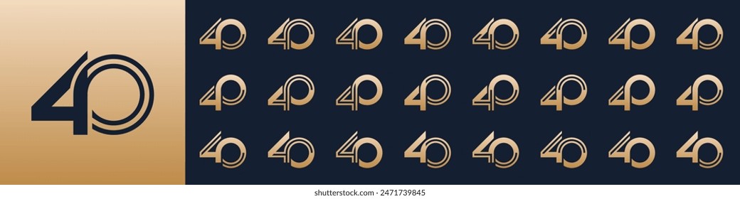 collection of creative number 40 logo designs. abstract forty design vector illustration