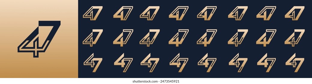 collection of creative number 47 logo designs. abstract forty-seven design vector illustration