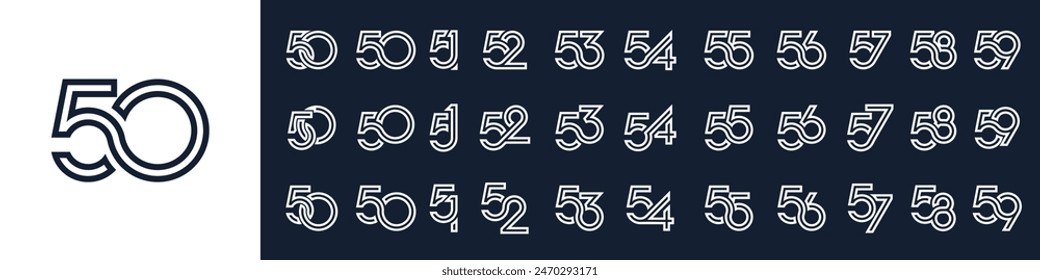 collection of creative number 50 to 59 logo designs. abstract design vector illustration