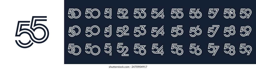 collection of creative number 50 to 59 logo designs. abstract design vector illustration