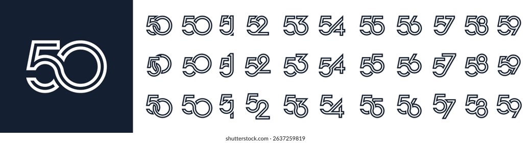 collection of creative number 50 to 59 logo designs. abstract design vector illustration