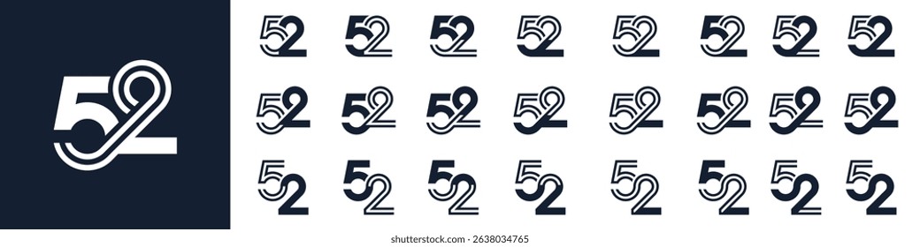 collection of creative number 52 logo designs. abstract fifty-two design vector illustration