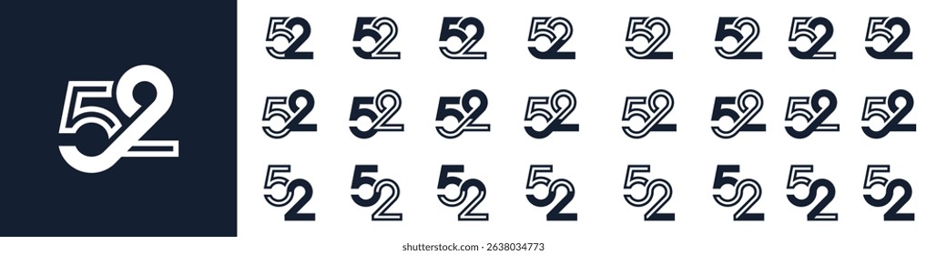 collection of creative number 52 logo designs. abstract fifty-two design vector illustration