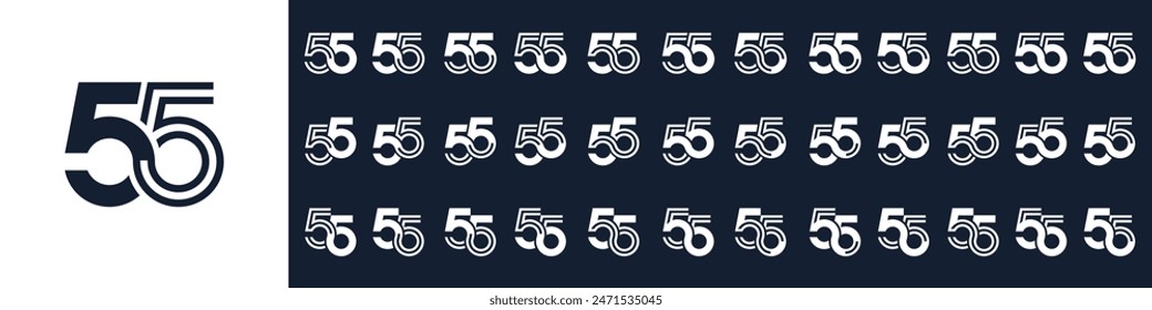 collection of creative number 55 logo designs. abstract fifty-five design vector illustration