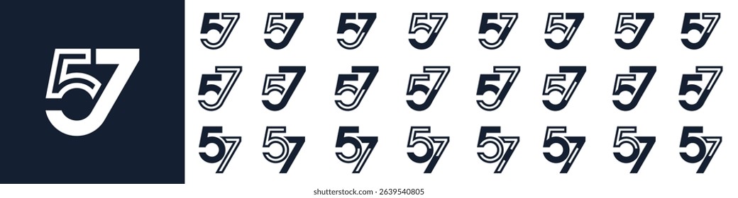 collection of creative number 57 logo designs. abstract fifty-seven design vector illustration