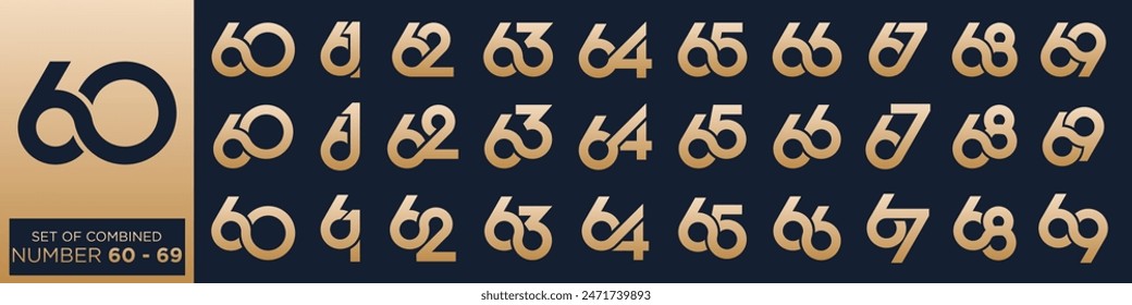 collection of creative number 60 to 69 logo designs. abstract number design vector illustration