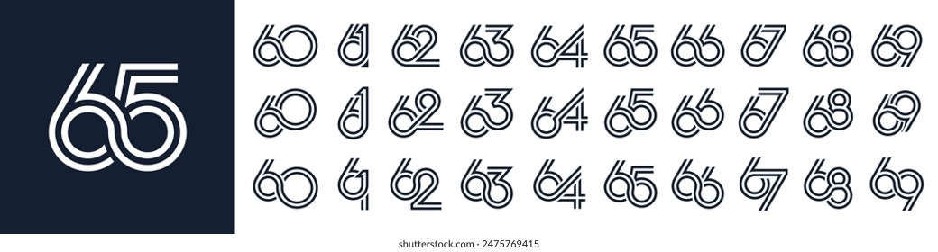 collection of creative number 60 to 69 logo designs. abstract number design vector illustration