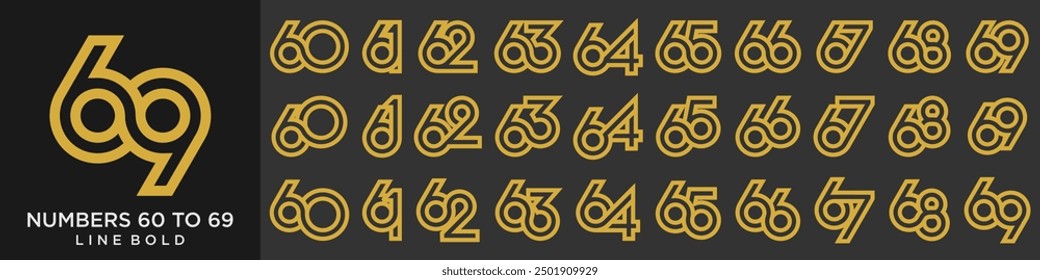 collection of creative number 60 to 69 logo designs. abstract number design vector illustration