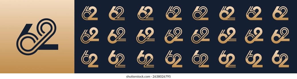 collection of creative number 62 logo designs. abstract sixty two design vector illustration