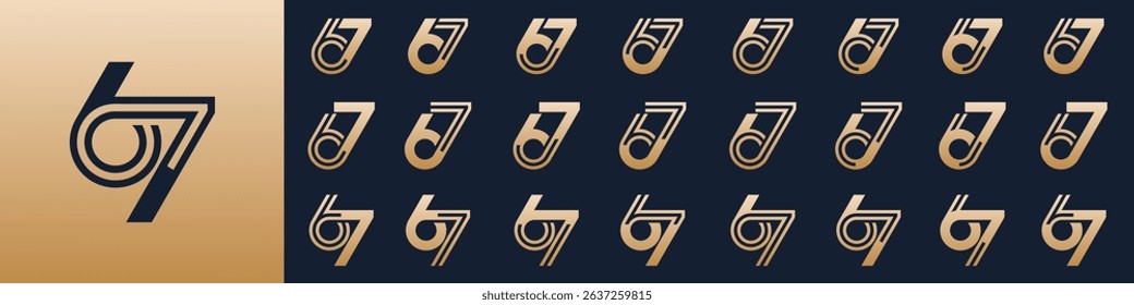 collection of creative number 67 logo designs. abstract sixty-seven design vector illustration