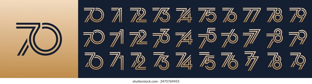 collection of creative number 70 to 79 logo designs. abstract number design vector illustration