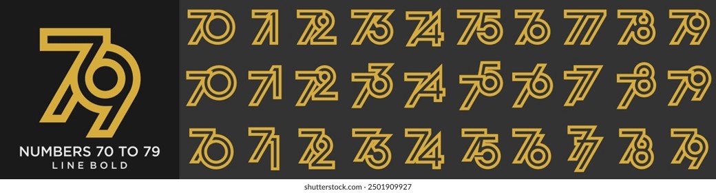 collection of creative number 70 to 79 logo designs. abstract number design vector illustration