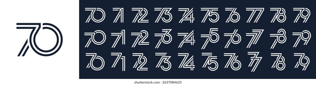 collection of creative number 70 to 79 logo designs. abstract number design vector illustration