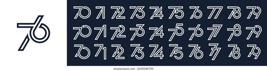 collection of creative number 70 to 79 logo designs. abstract number design vector illustration