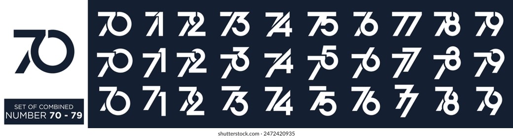 collection of creative number 70 logo designs. abstract number design vector illustration