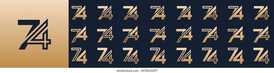 collection of creative number 74 logo designs. abstract seventy-four design vector illustration
