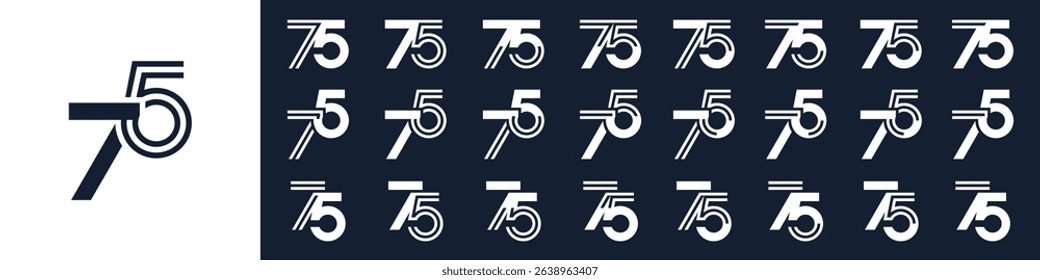 collection of creative number 75 logo designs. abstract seventy-five design vector illustration