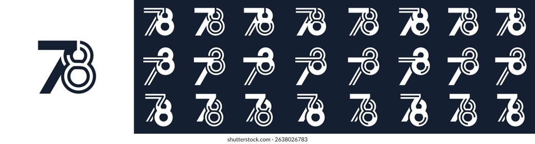 collection of creative number 78 logo designs. abstract seventy-eight design vector illustration