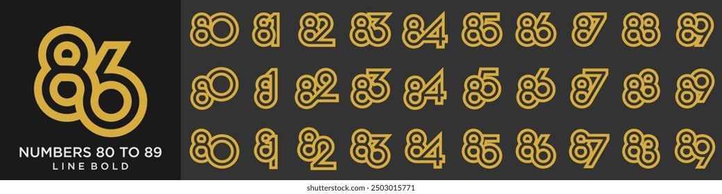 Kollektion von kreativen Designs mit den Nummern 80 bis 89. abstrakte Zahlendesign, Vektorgrafik