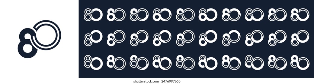 collection of creative number 80 logo designs. abstract eighty design vector illustration