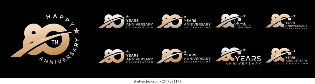 collection of creative number 80 logo designs. abstract eighty design vector illustration