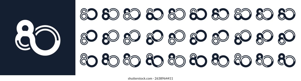 collection of creative number 80 logo designs. abstract eighty design vector illustration