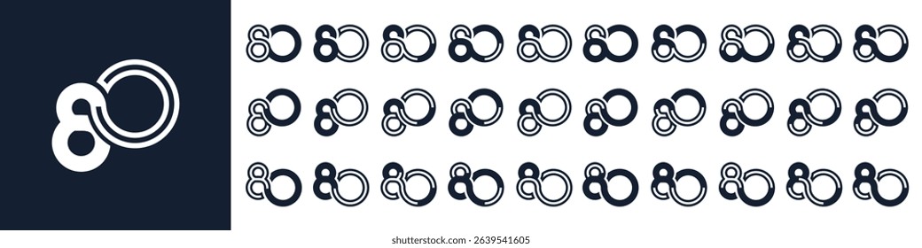 collection of creative number 80 logo designs. abstract eighty design vector illustration