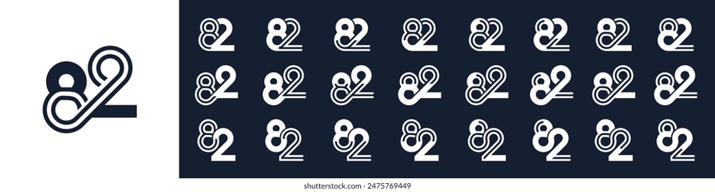 collection of creative number 82 logo designs. abstract eighty two design vector illustration