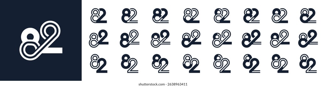collection of creative number 82 logo designs. abstract eighty two design vector illustration