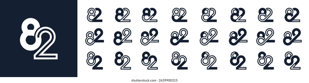 collection of creative number 82 logo designs. abstract eighty two design vector illustration