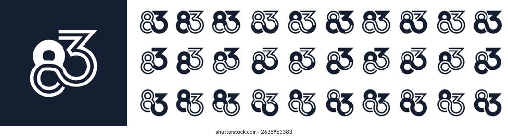 collection of creative number 83 logo designs. abstract eighty-three design vector illustration