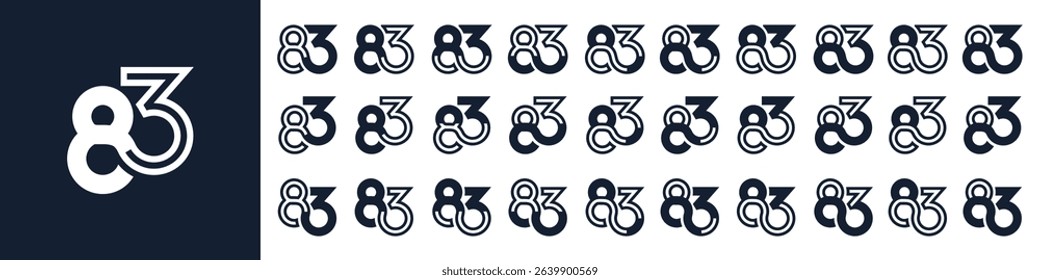 collection of creative number 83 logo designs. abstract eighty-three design vector illustration