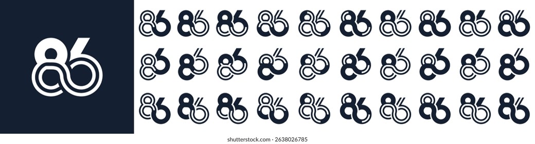 collection of creative number 86 logo designs. abstract eighty-six design vector illustration