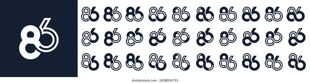collection of creative number 86 logo designs. abstract eighty-six design vector illustration