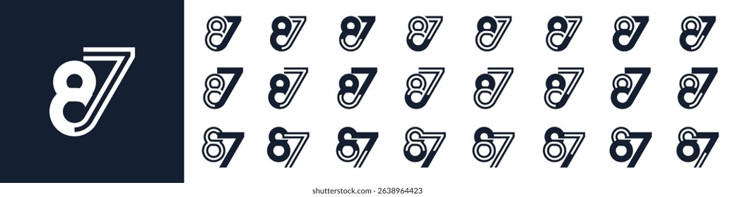 collection of creative number 87 logo designs. abstract eighty-seven design vector illustration