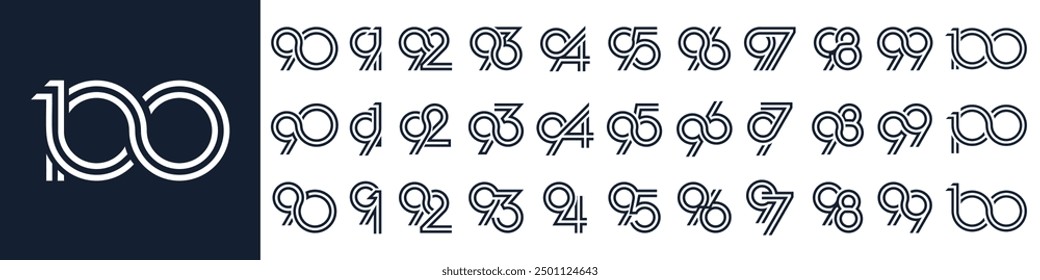 collection of creative number 90 to 100 logo designs. abstract number design vector illustration