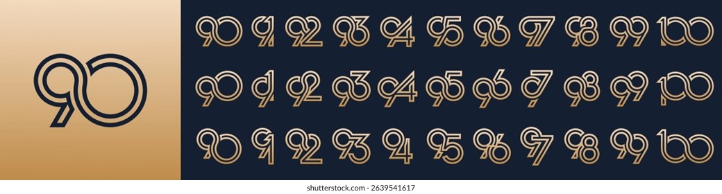 collection of creative number 90 to 100 logo designs. abstract number design vector illustration