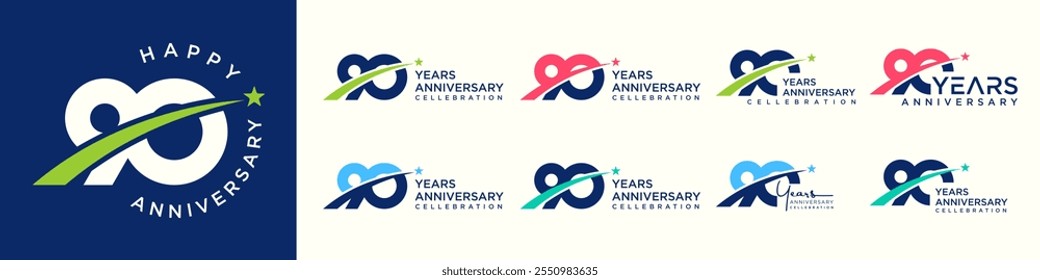 colección de diseños de logotipos de número creativo 90. Ilustración vectorial de diseño abstracto noventa